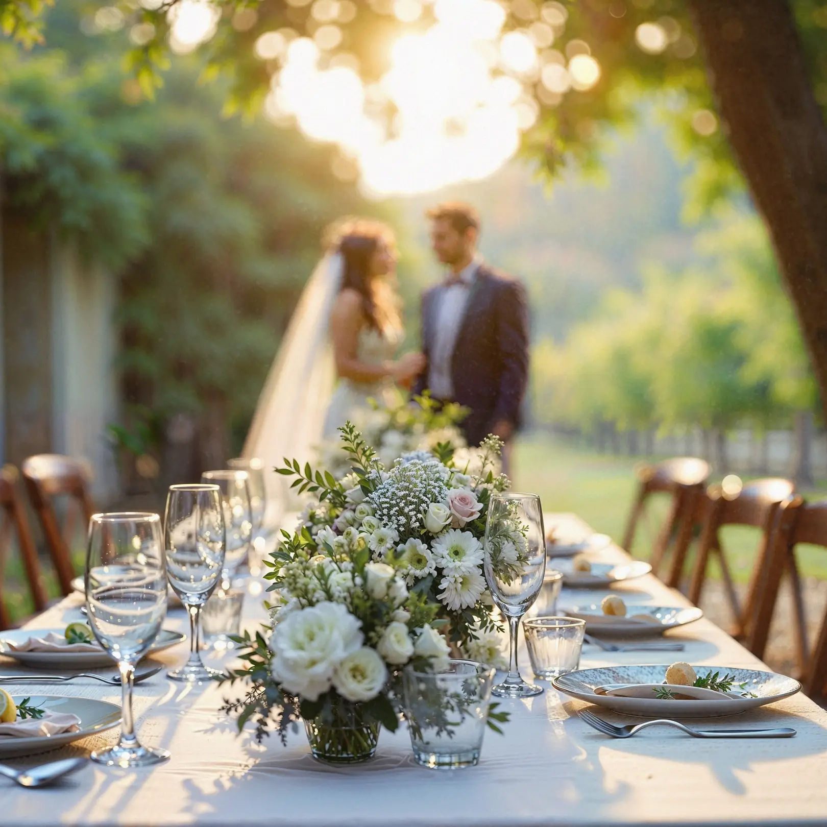 Banquete de boda con las mesas preparadas para los invitados