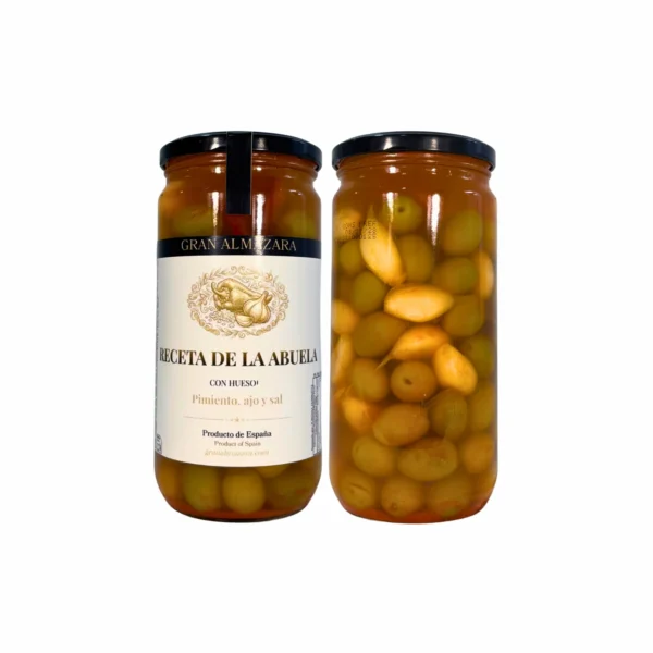 Tarro de aceitunas Aliño de la Abuela de frente y por detrás