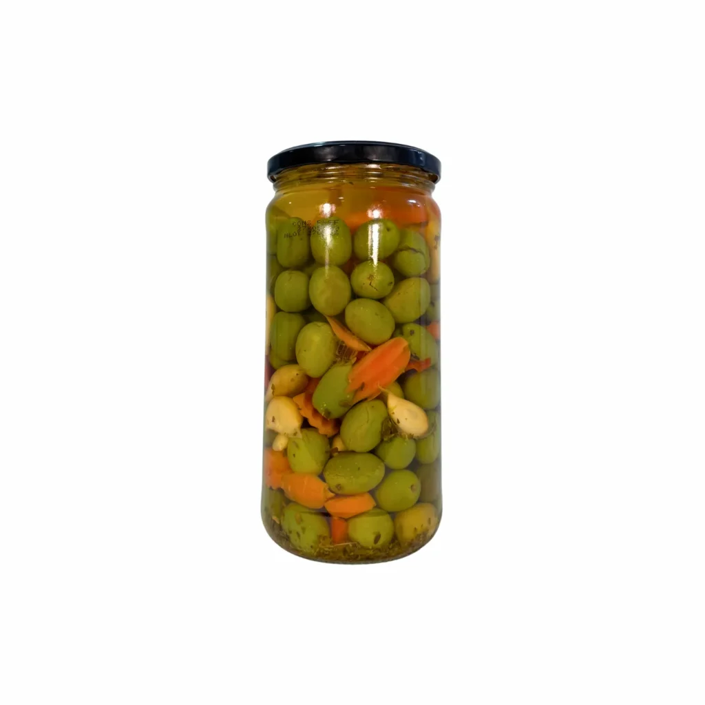 Aceitunas Chupadedos vistas a través del cristal del tarro