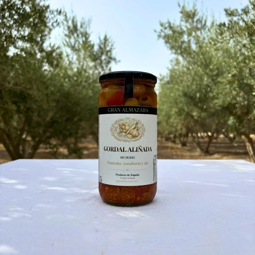 Tarro de aceitunas Gordal aliñadas sabor anchoa de 700 g de Gran Almazara