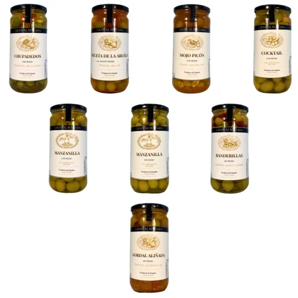 Pack de tres tarros de aceitunas a elegir entre las ocho variedades de Gran Almazara