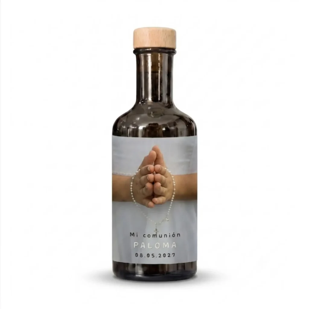 Botella Atenea de 250 ml con etiqueta con foto de comunión personalizable