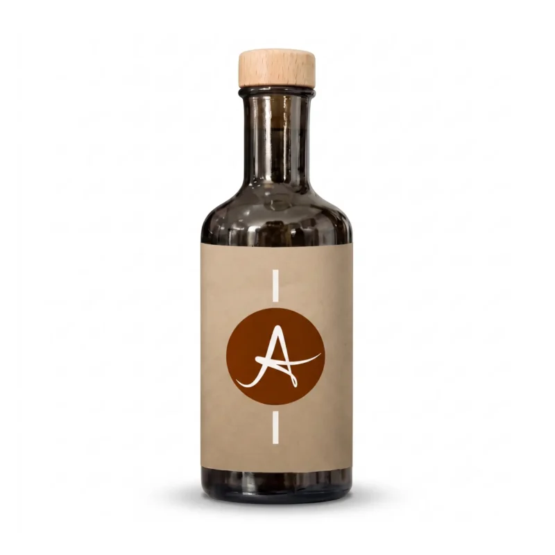 Botella Ateneha de 250 ml de cristal ahumado con etiqueta personalizada para boda