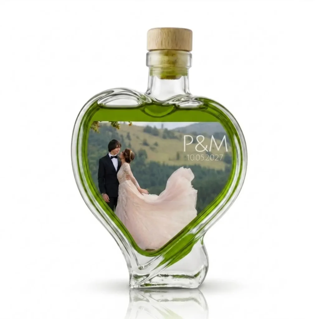 Botella Corazón de 100 ml con etiqueta con foto de los novios