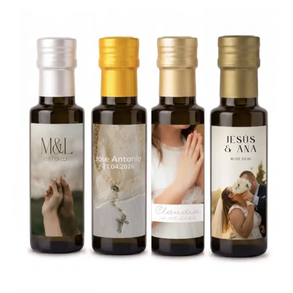 Botella Dórica de 100 ml con etiqueta con foto de los novios