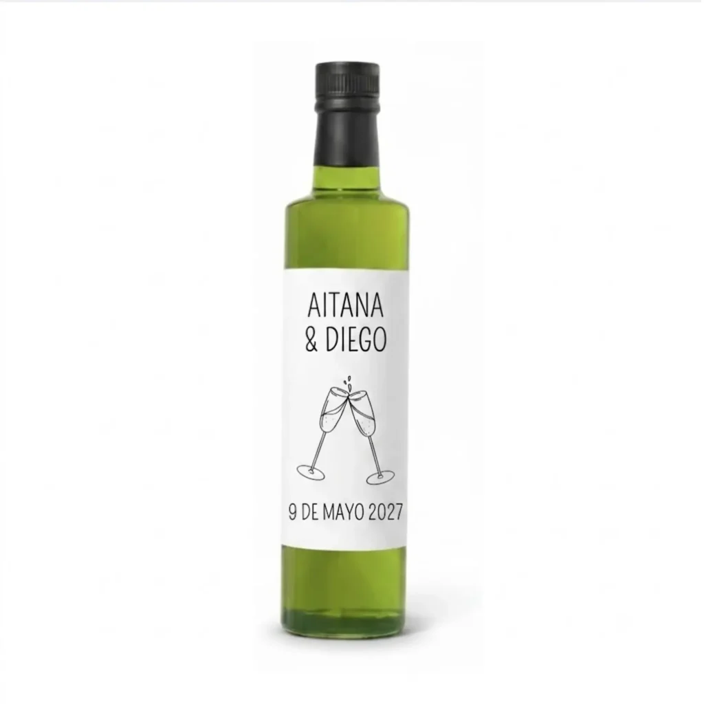 Botella Dórica de 250 ml de cristal transparente con etiqueta de papel personalizada