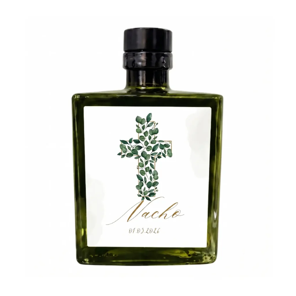 Botella Mística de 250 ml de cristal verde con etiqueta personalizada para celebraciones