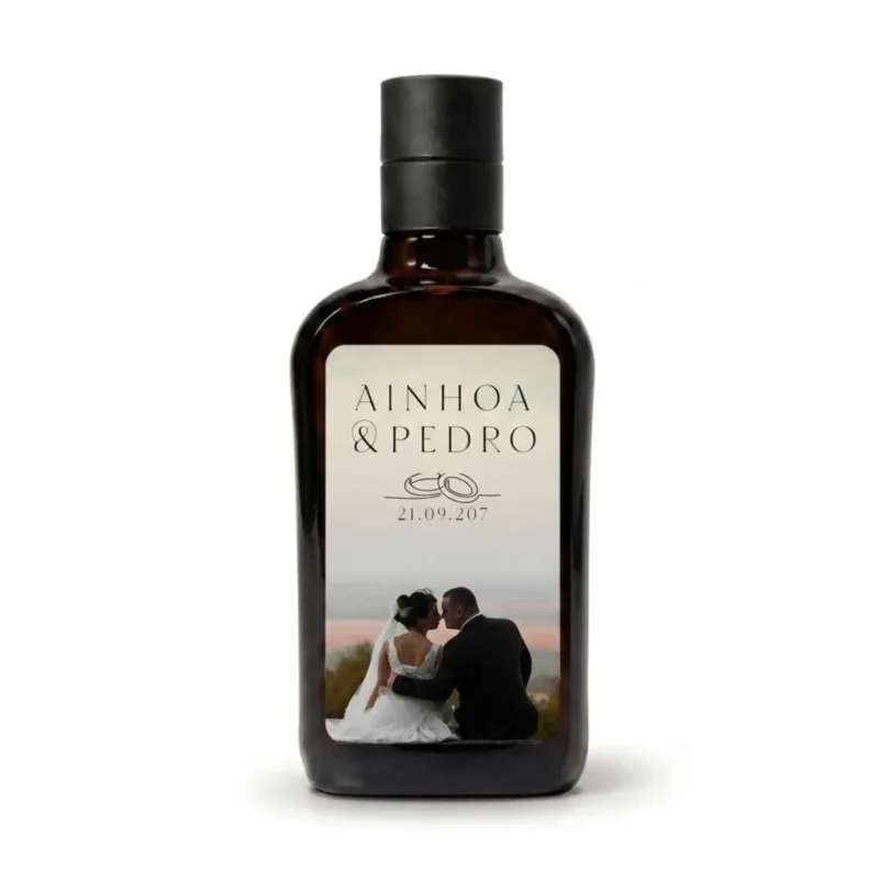 Botella Moresca de 250 ml con etiqueta con foto de los novios