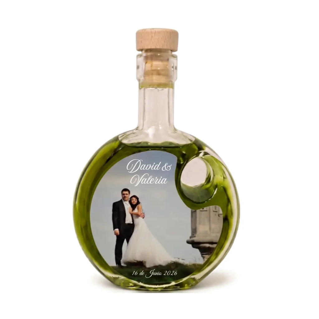 Botella Ópalo de 100 ml con etiqueta con foto de los novios