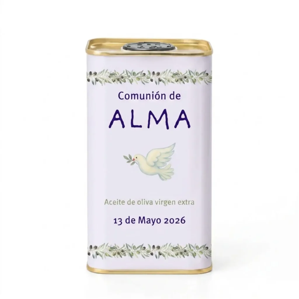 Lata rectangular de 500 ml de aceite de oliva virgen extra con etiqueta personalizada