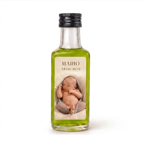Minibotella Dórica de 20 ml con etiqueta con foto de los novios