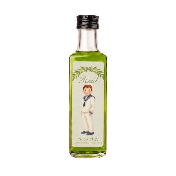 Minibotella Dórica de 40 ml con etiqueta de papel personalizada para eventos